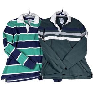 VTG Lot Of 2 Lands End Rugby Shirt Mens LM Striped Cotton Y2K Prep Ivy
